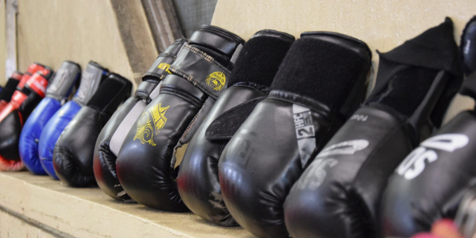 gants de boxe alignés
